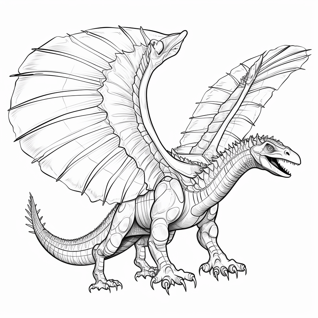 Spinosaurus gleitet mit Flügeln Ausmalbild und Malvorlage