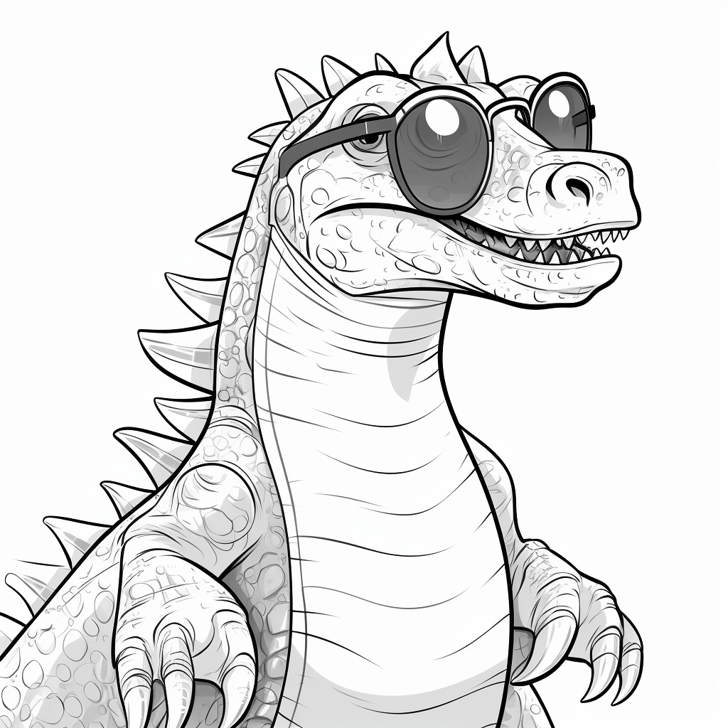 Spinosaurus liest mit Brille Ausmalbild und Malvorlage