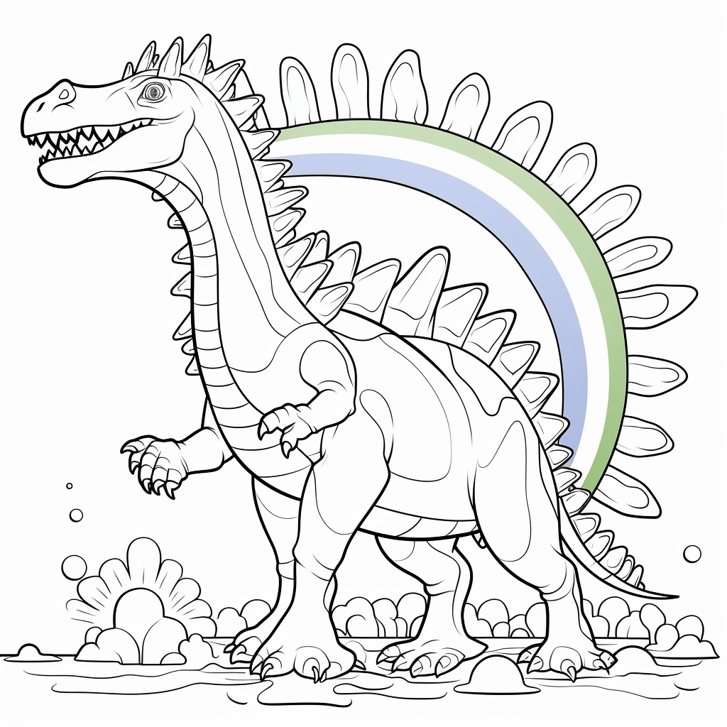 Spinosaurus malt Regenbogen nach Ausmalbild und Malvorlage