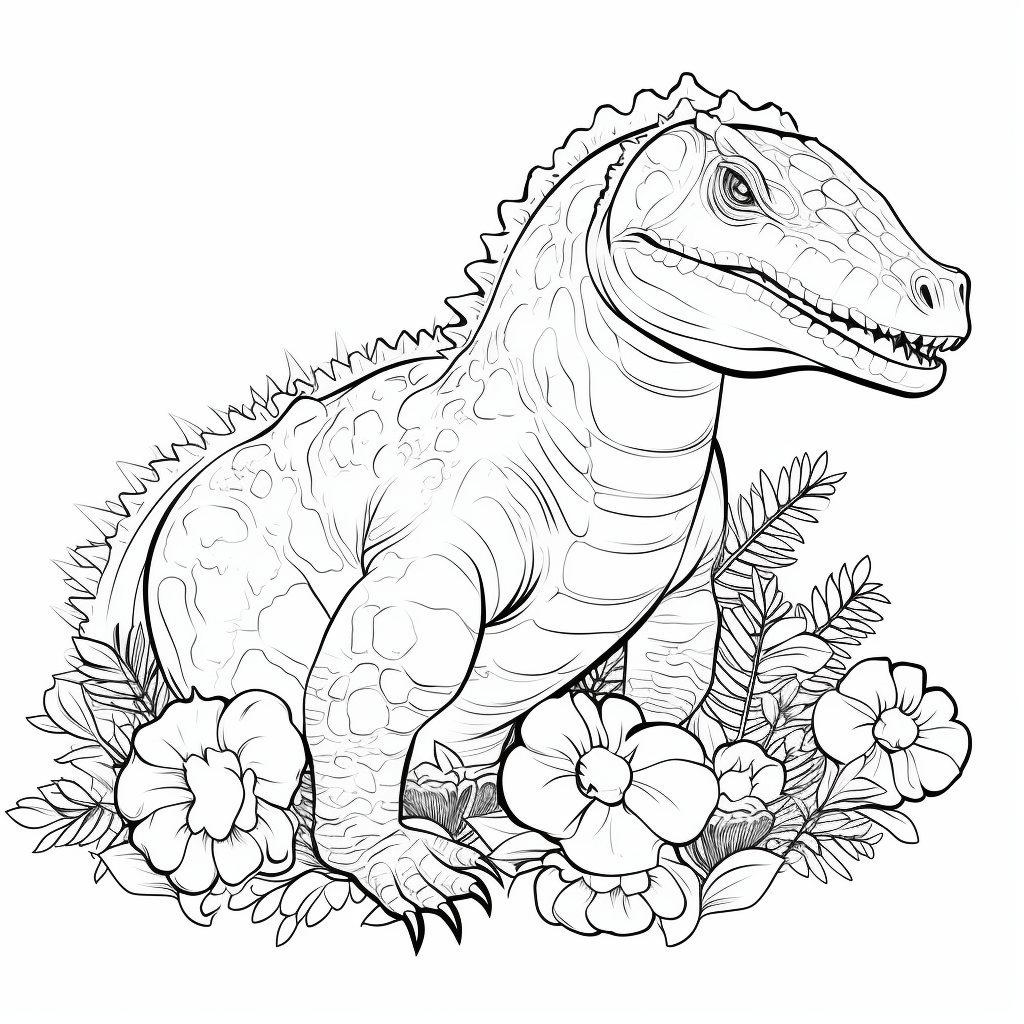 Spinosaurus mit Blumen Ausmalbild und Malvorlage
