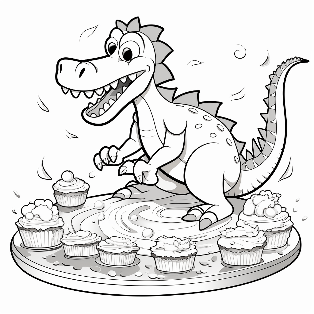 Spinosaurus mit Kuchen Ausmalbild und Malvorlage