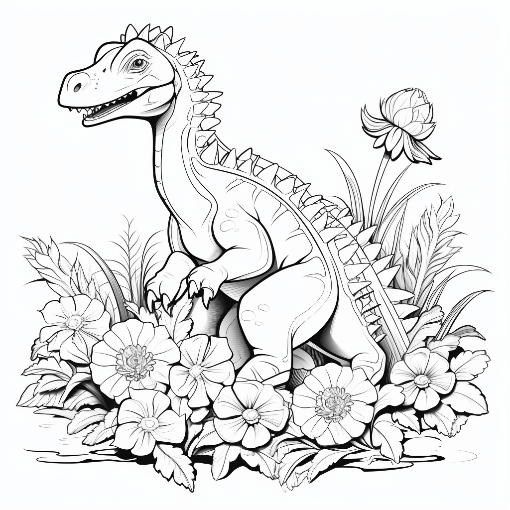 Spinosaurus pflückt Blumen Ausmalbild und Malvorlage