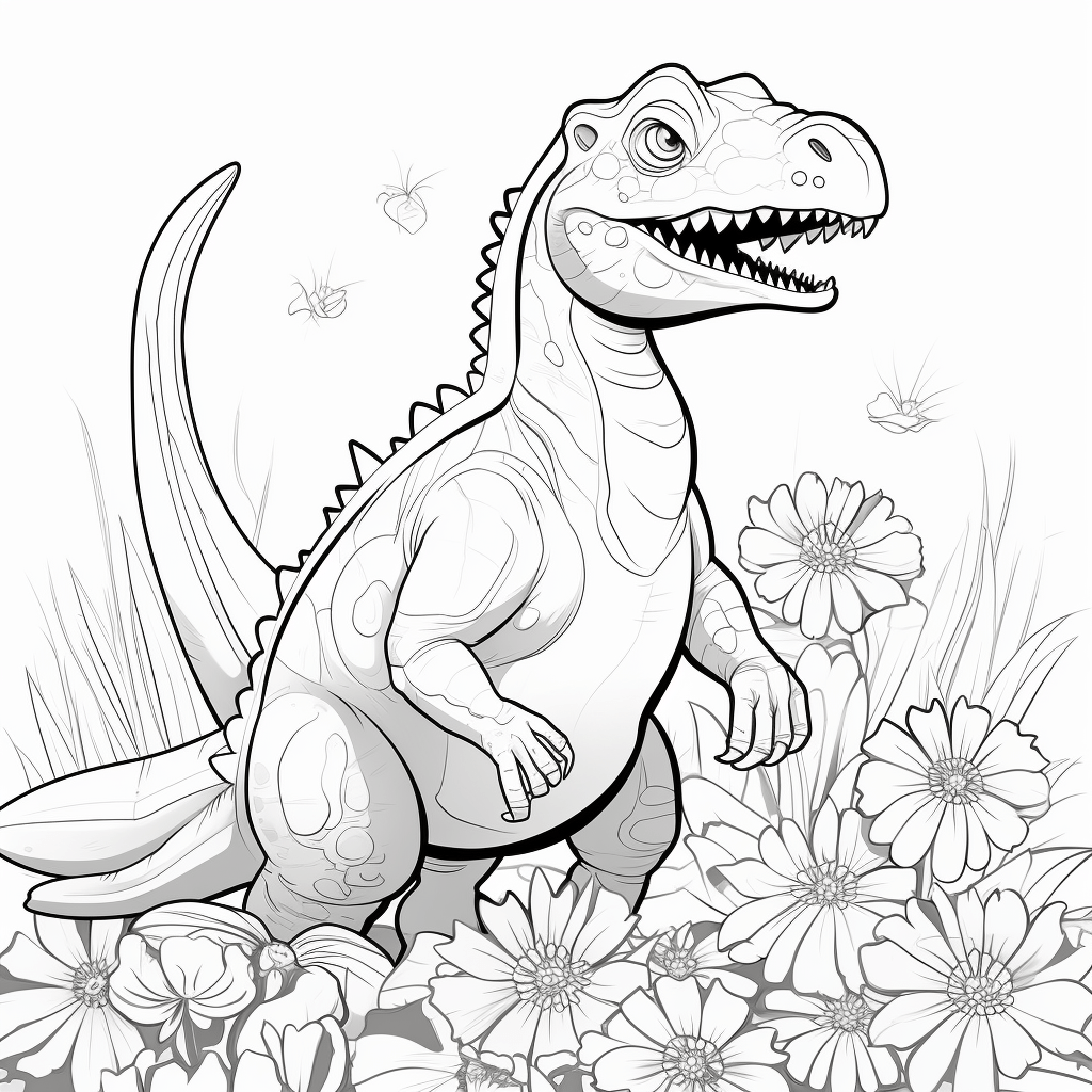 Spinosaurus riecht Blumen Ausmalbild und Malvorlage