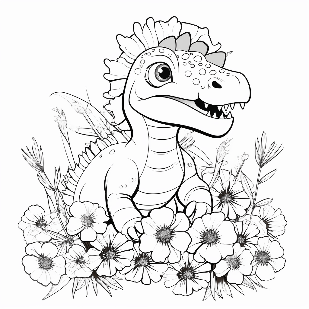 Spinosaurus schenkt Blumen Ausmalbild und Malvorlage