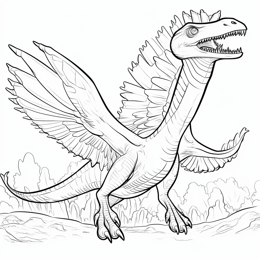 Spinosaurus schlägt mit Flügeln Ausmalbild und Malvorlage