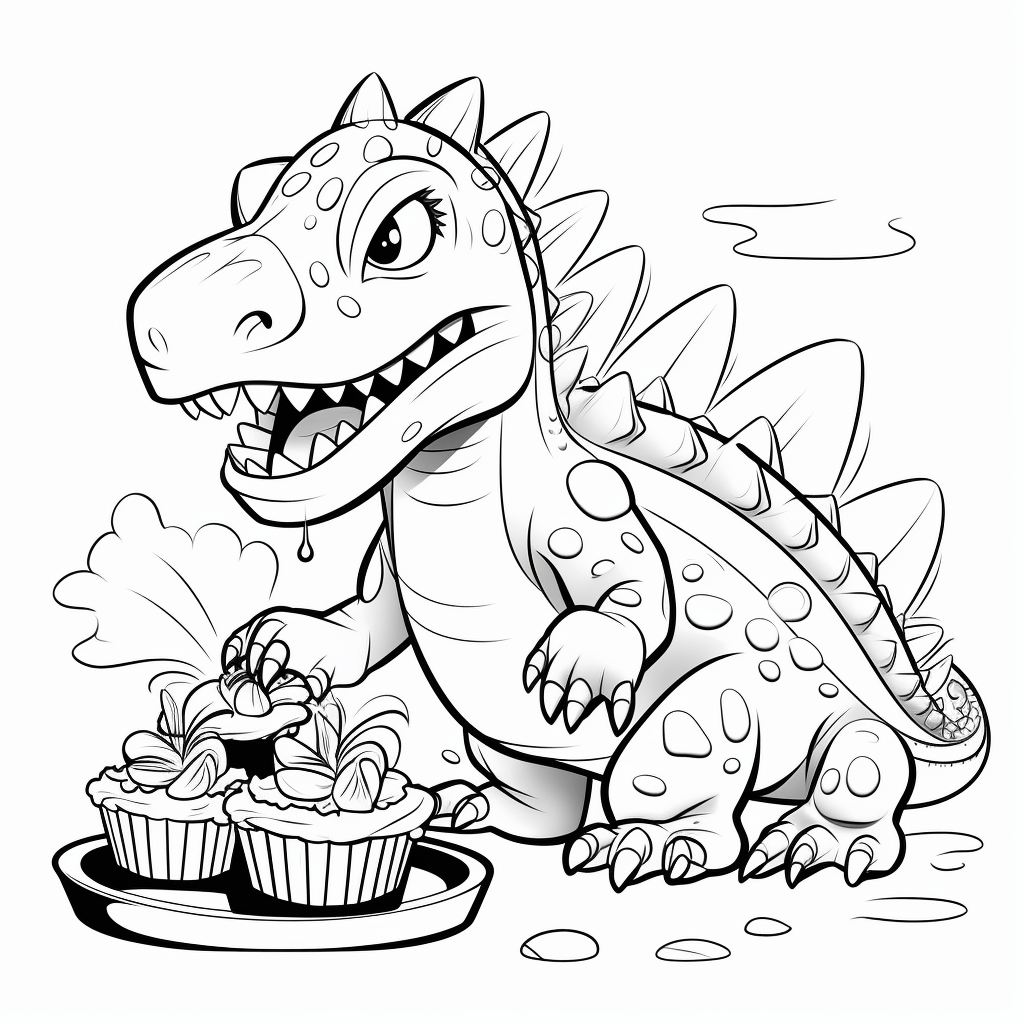 Spinosaurus teilt Kuchen Ausmalbild und Malvorlage
