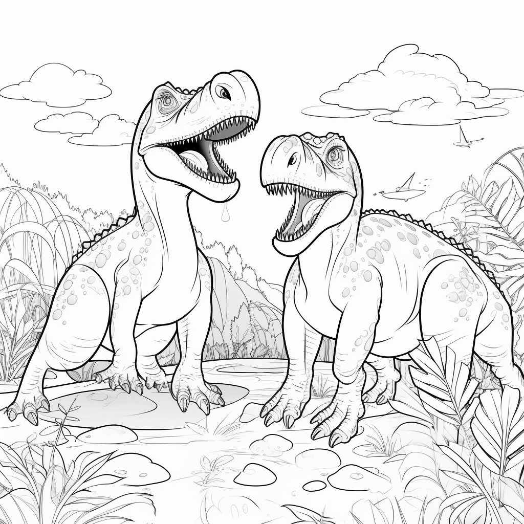 Spinosaurus und T-Rex Ausmalbild und Malvorlage