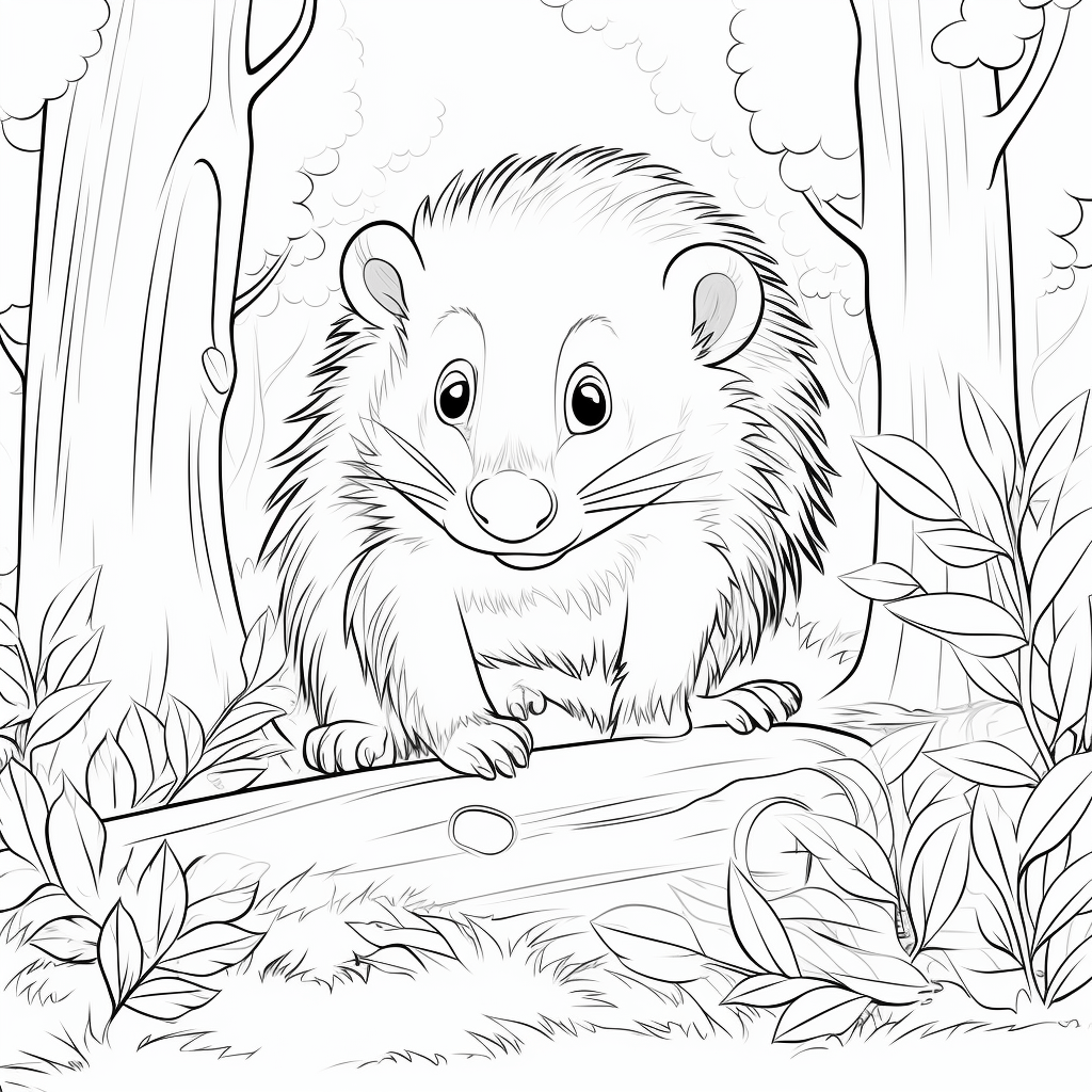 Stachelschwein im Wald Ausmalbild und Malvorlage