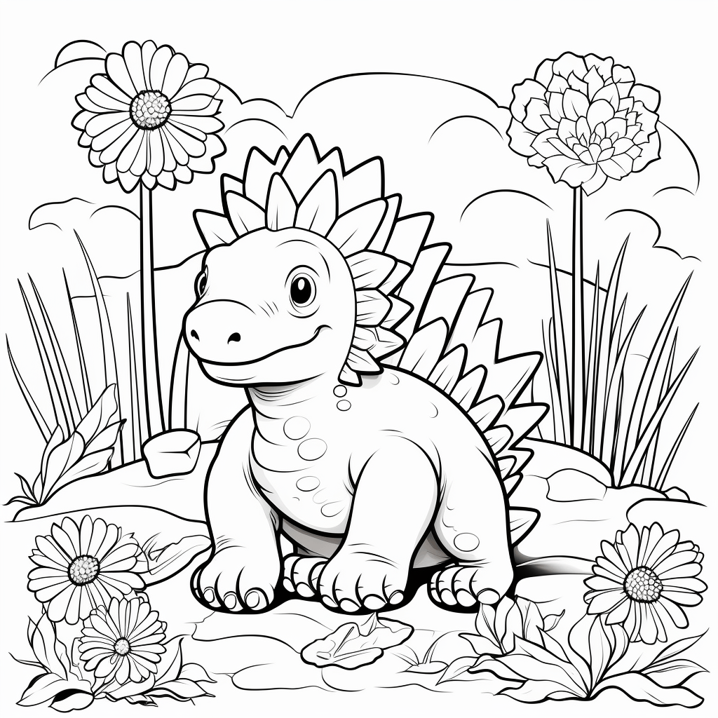 Stegosaurus frisst Blumen Ausmalbild und Malvorlage