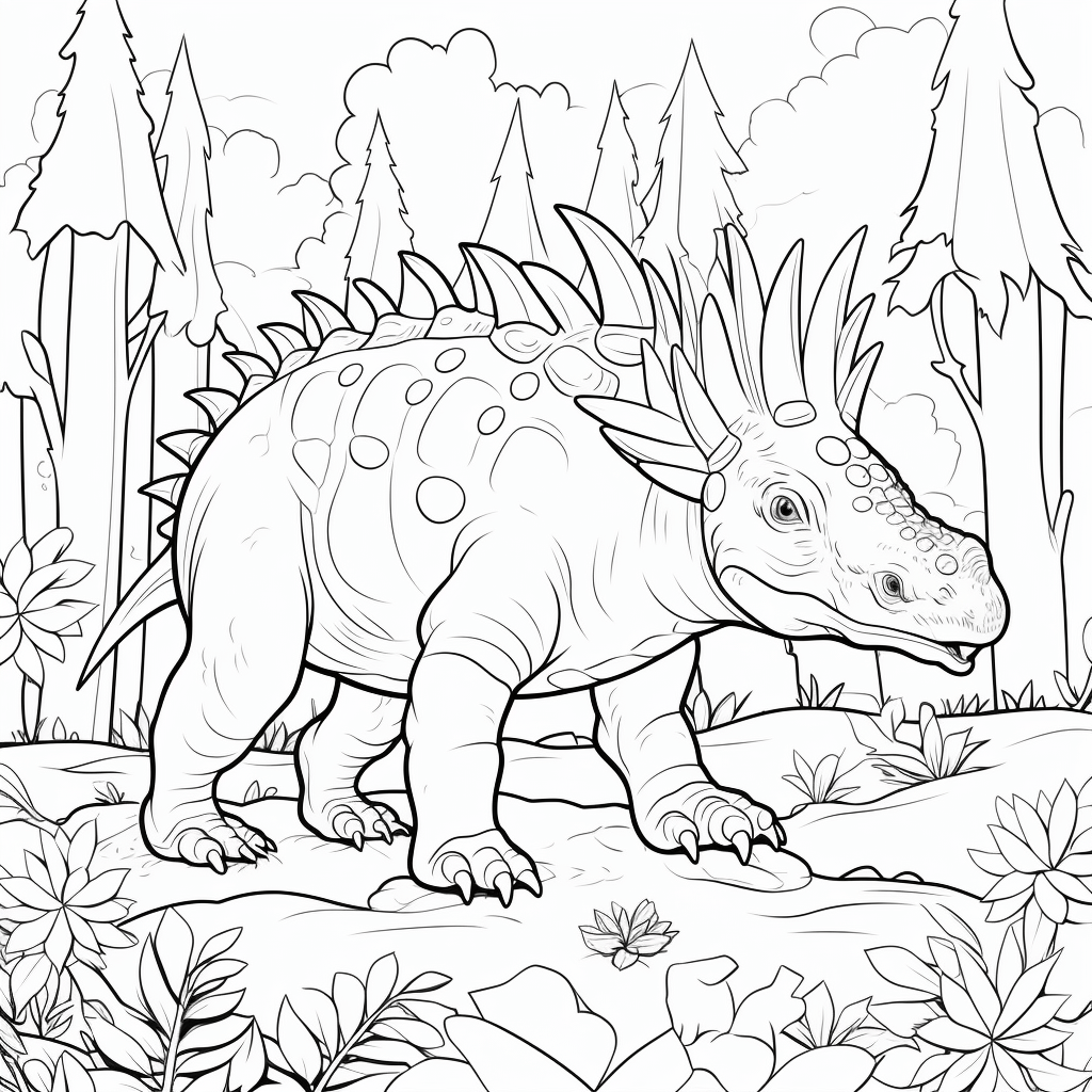 Stegosaurus im Wald Ausmalbild und Malvorlage