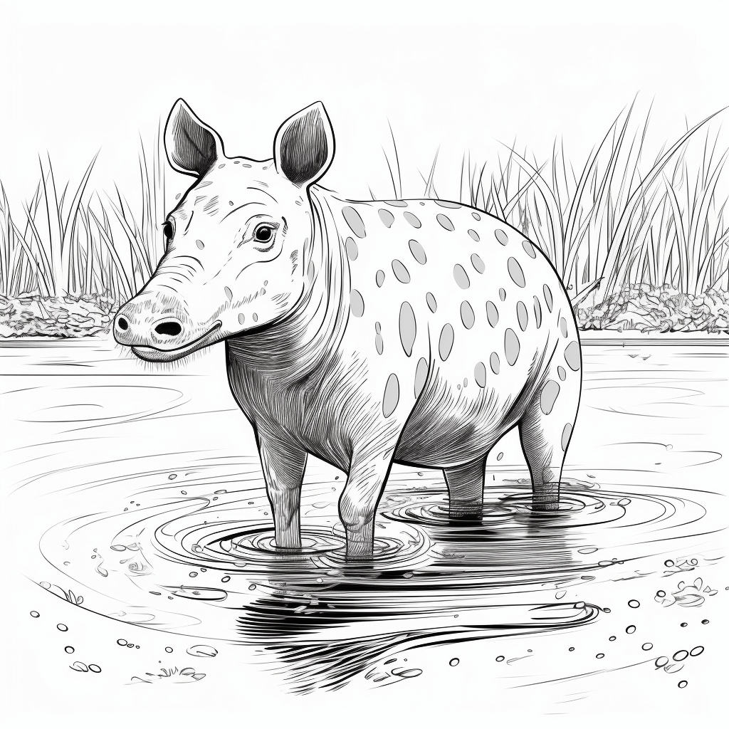 Tapir planscht im Wasser Ausmalbild und Malvorlage