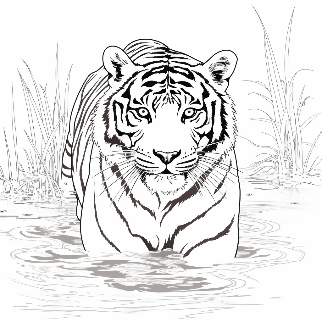 Tiger schwimmt Ausmalbild und Malvorlage