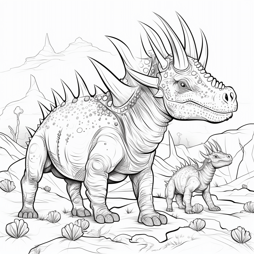 Triceratops freundet sich mit Stegosaurus an Ausmalbild und Malvorlage