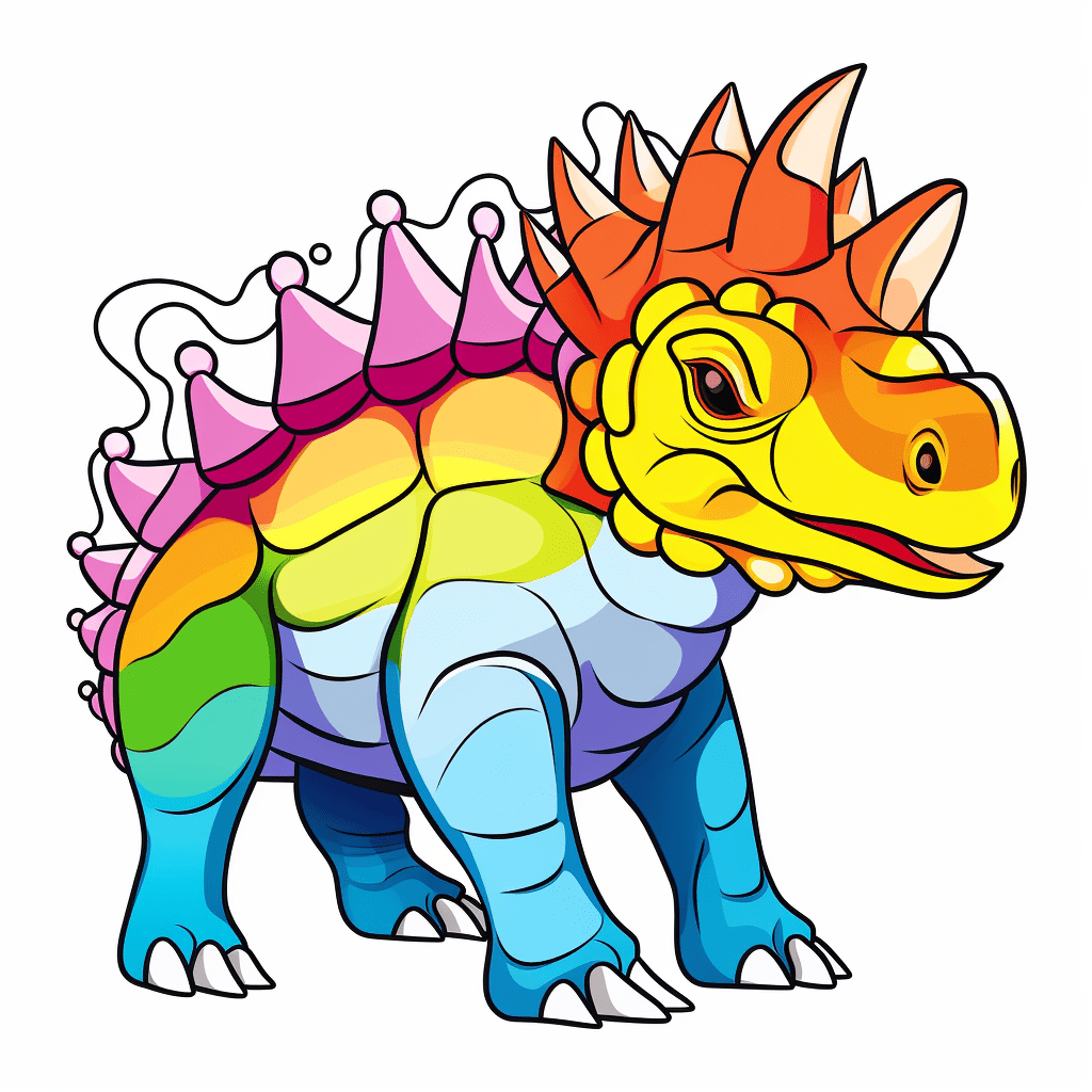 Triceratops malt Regenbogen mit Horn Ausmalbild und Malvorlage