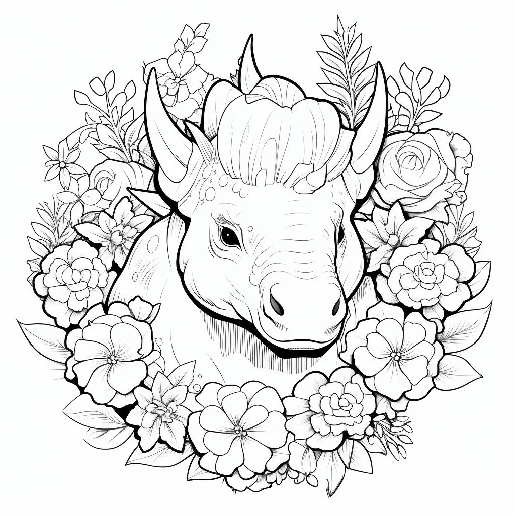 Triceratops mit Blumenkranz Ausmalbild und Malvorlage