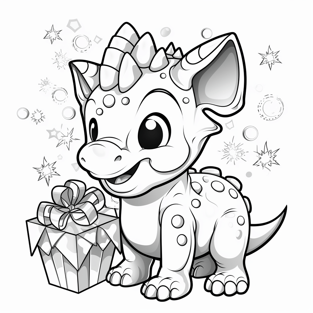 Triceratops schmückt Weihnachtsbaum mit Horn Ausmalbild und Malvorlage