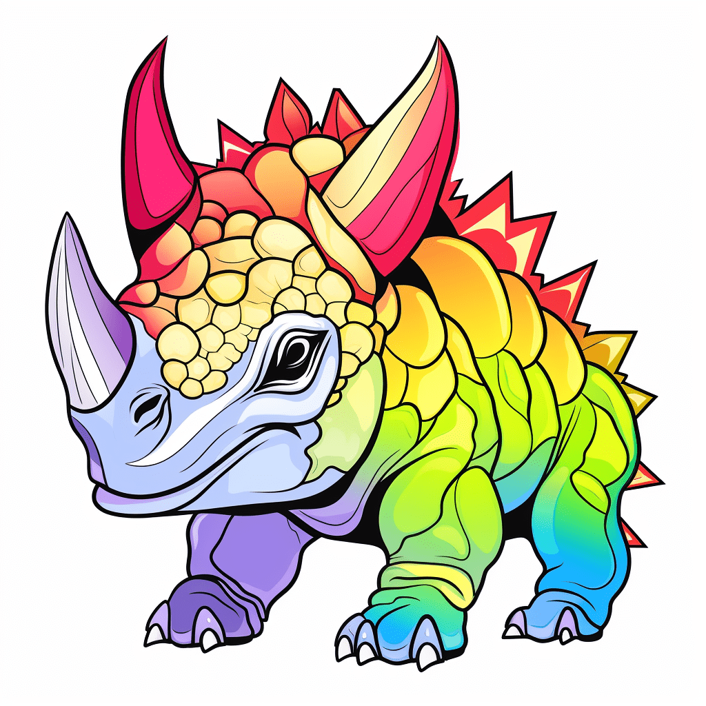 Triceratops springt durch Regenbogen Ausmalbild und Malvorlage