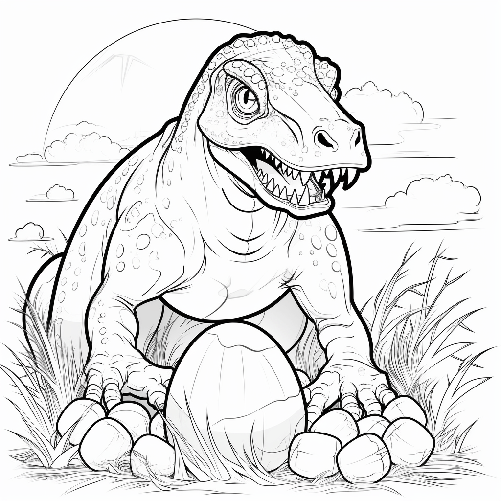Tyrannosaurus Rex bewacht Eier im Nest Ausmalbild und Malvorlage