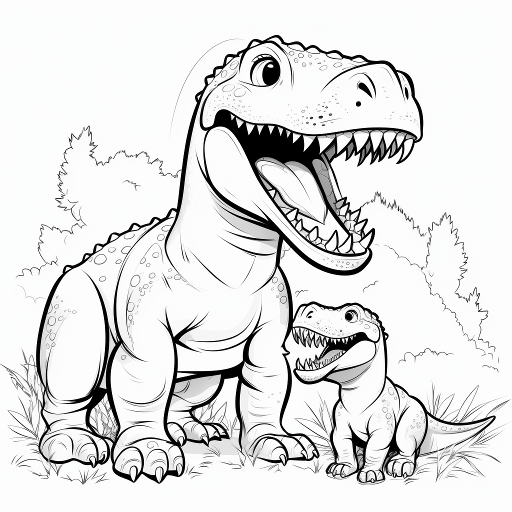 Tyrannosaurus Rex mit Baby-Tyrannosauriern Ausmalbild und Malvorlage