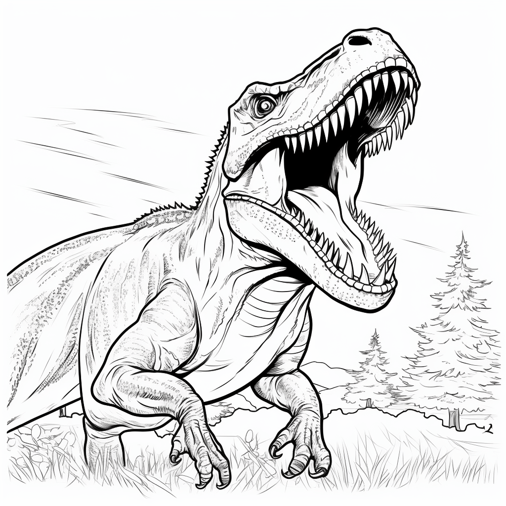 Tyrannosaurus Rex öffnet Maul weit Ausmalbild und Malvorlage