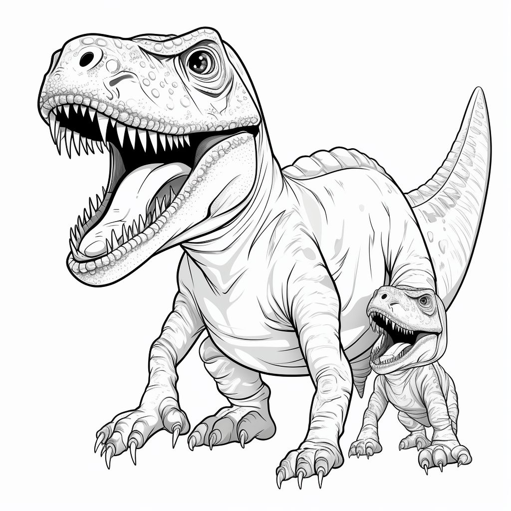 Tyrannosaurus Rex und Baby-Tyrannosaurier um ihn herum Ausmalbild und Malvorlage