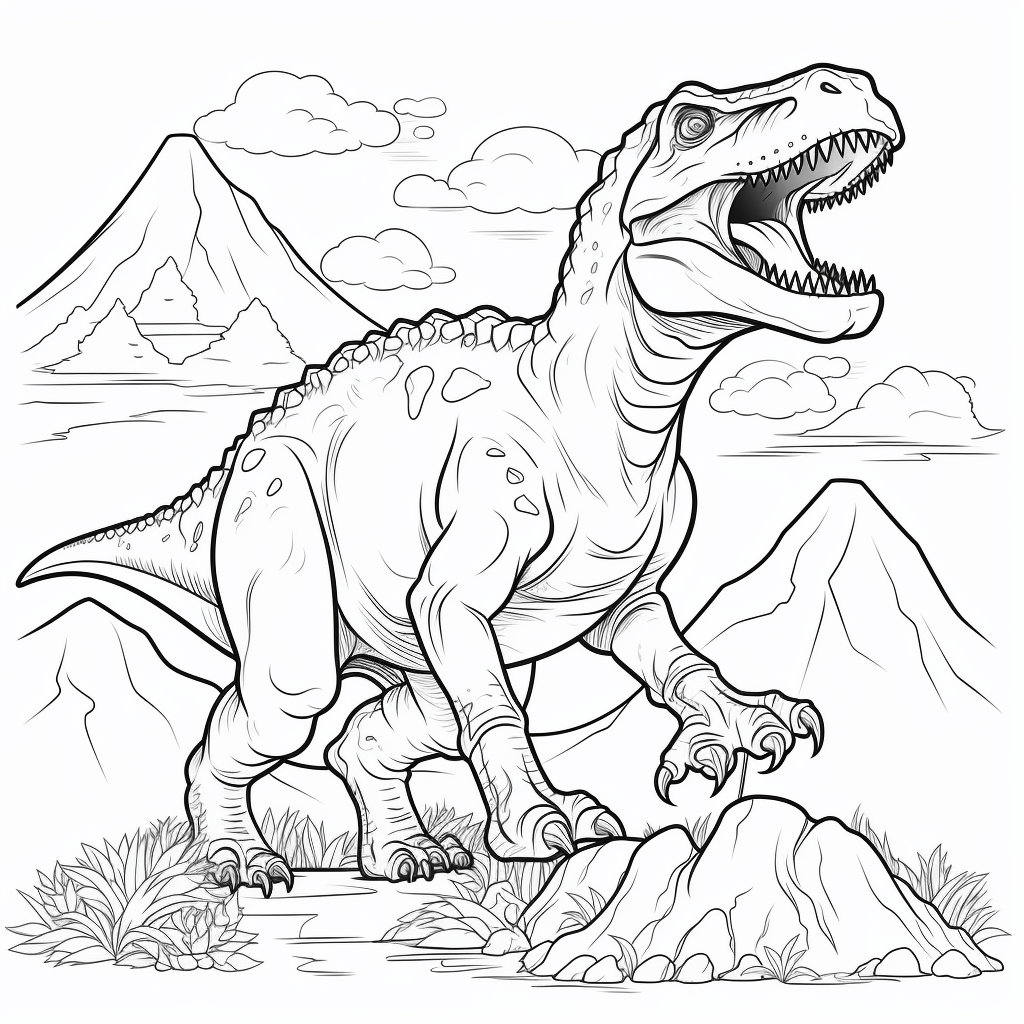 Tyrannosaurus Rex vor Vulkan Ausmalbild und Malvorlage