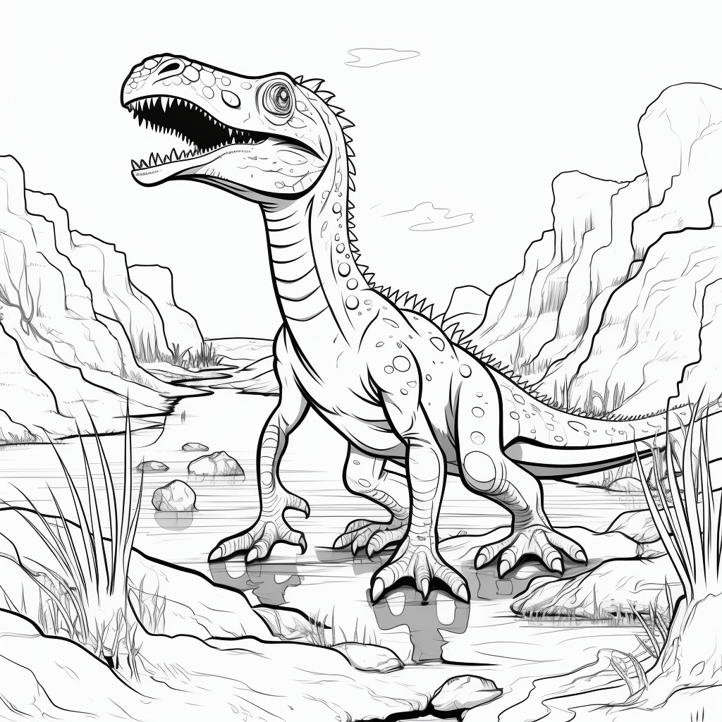 Utahraptor am Wasserloch Ausmalbild und Malvorlage