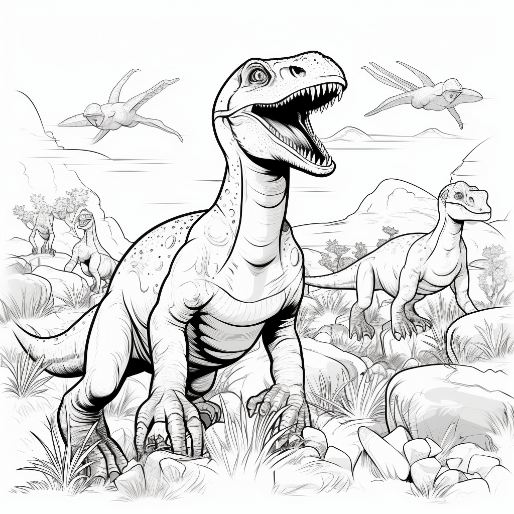 Utahraptor in der Herde mit anderen Utahraptoren Ausmalbild und Malvorlage