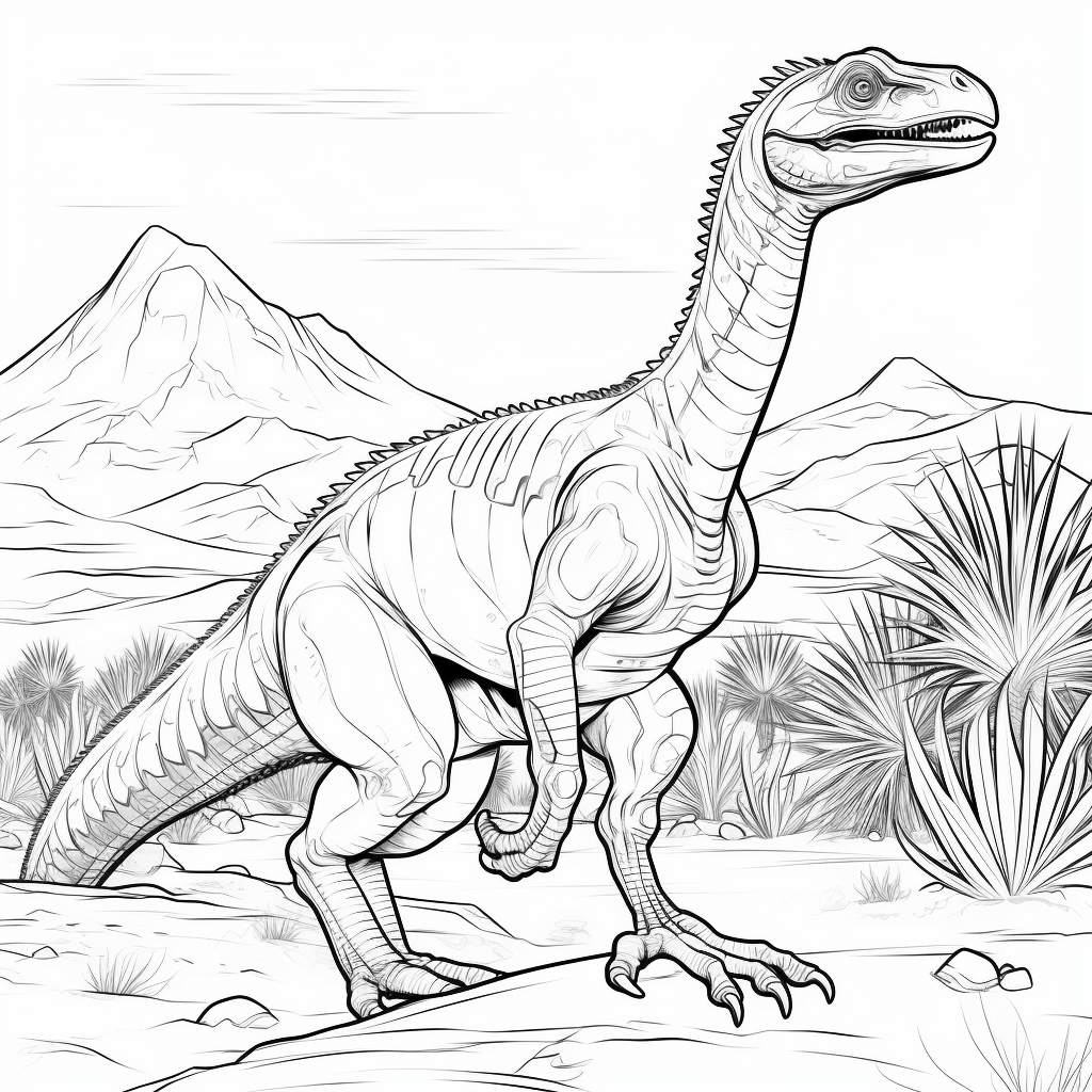 Utahraptor in der Sandwüste Ausmalbild und Malvorlage