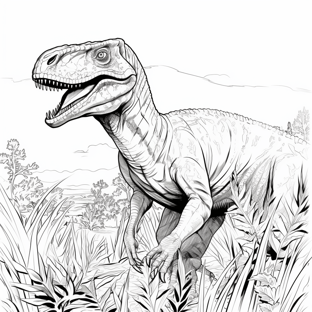Utahraptor jagt Beute Ausmalbild und Malvorlage