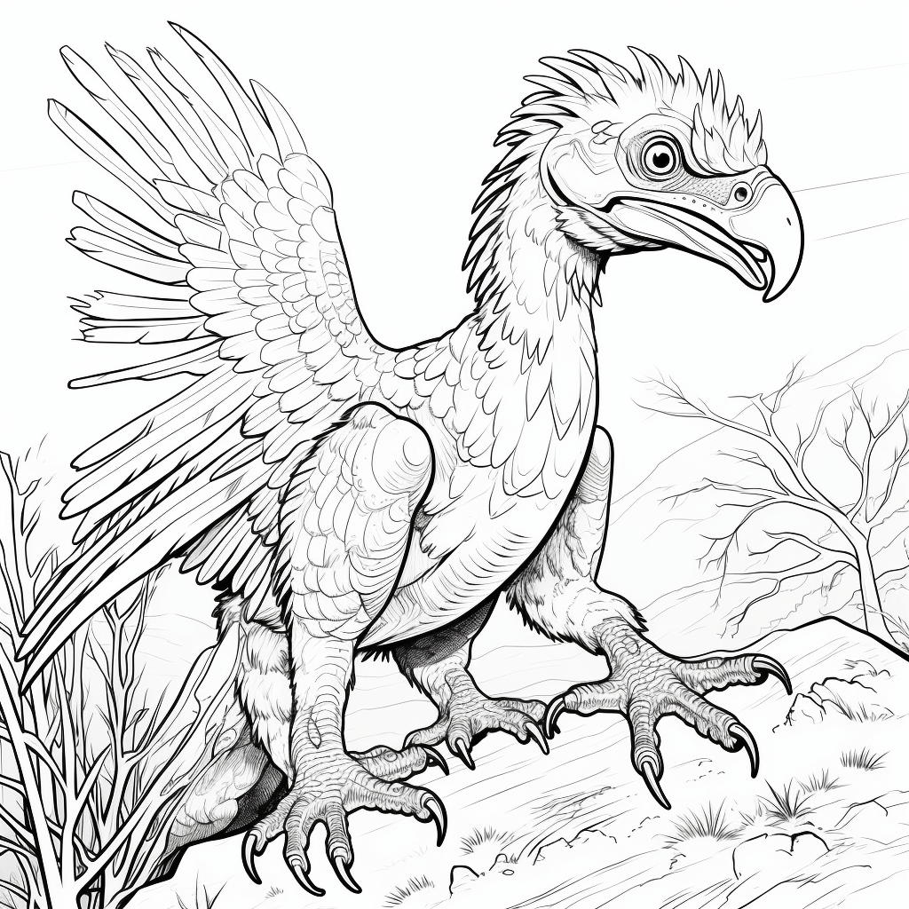 Utahraptor mit bunten Federn Ausmalbild und Malvorlage