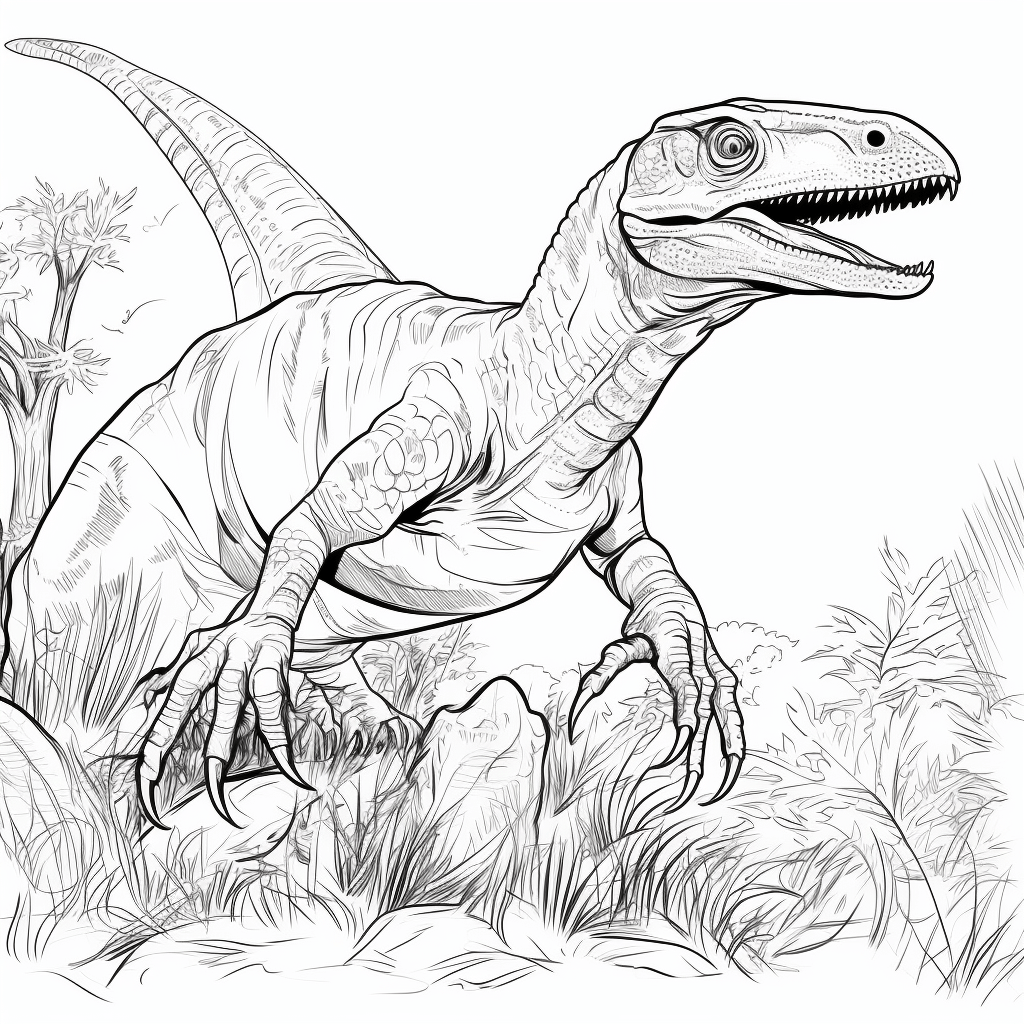 Utahraptor verfolgt Beute Ausmalbild und Malvorlage