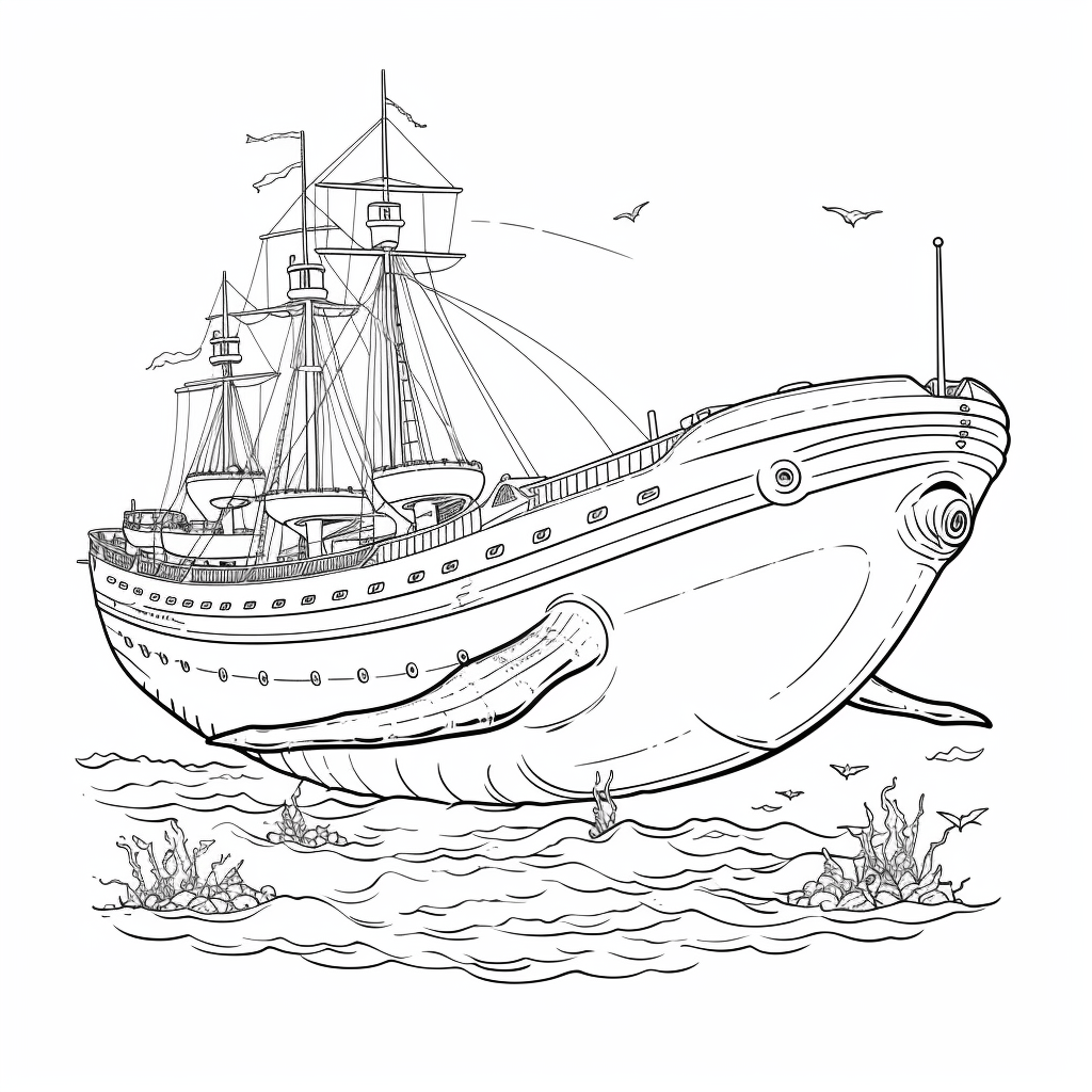 Wal spritzt Wasser auf Schiff Ausmalbild und Malvorlage