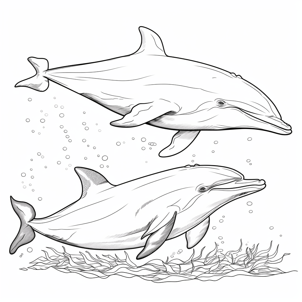Wal und Delfin machen Kunststücke Ausmalbild und Malvorlage