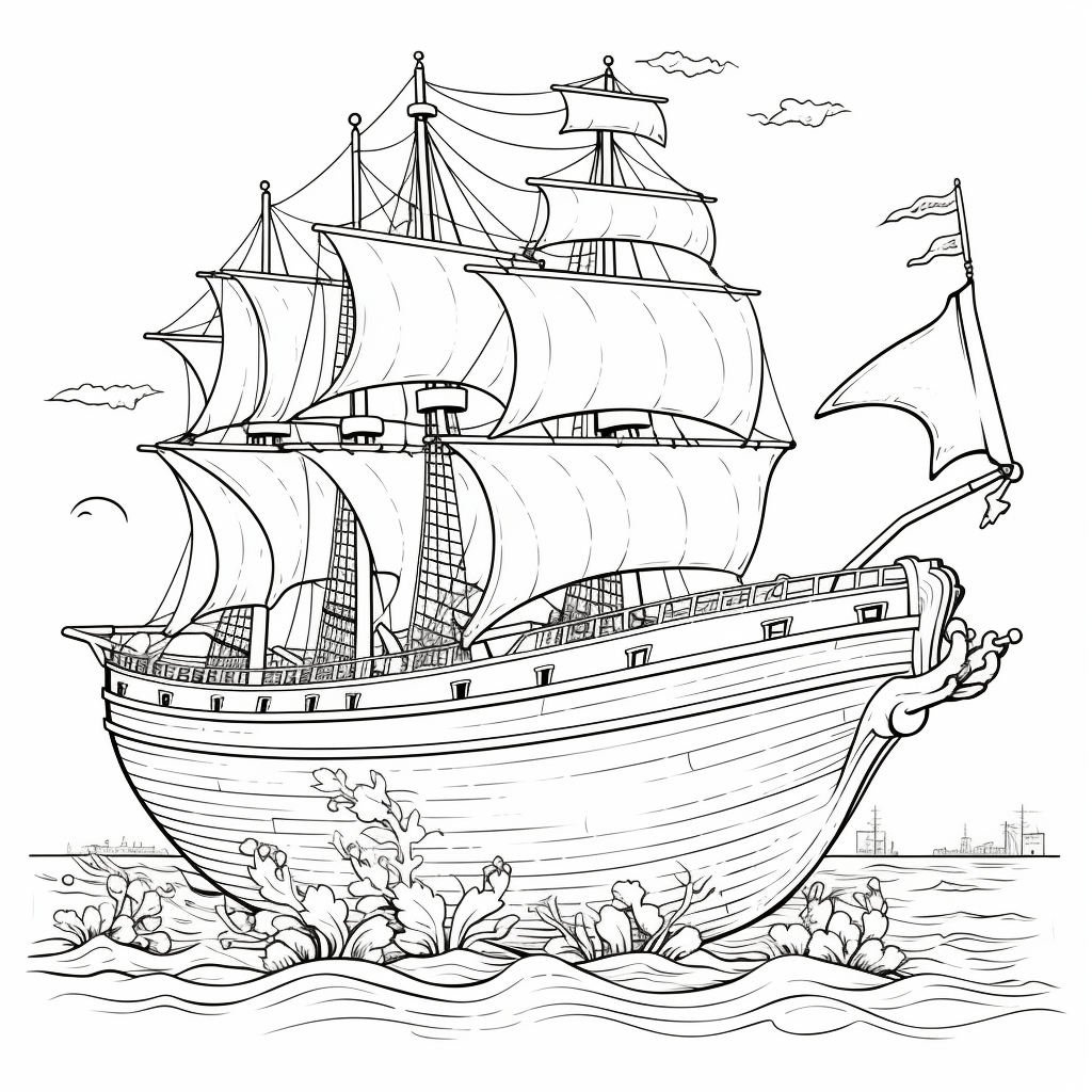 Wal versteckt sich unter Schiff Ausmalbild und Malvorlage