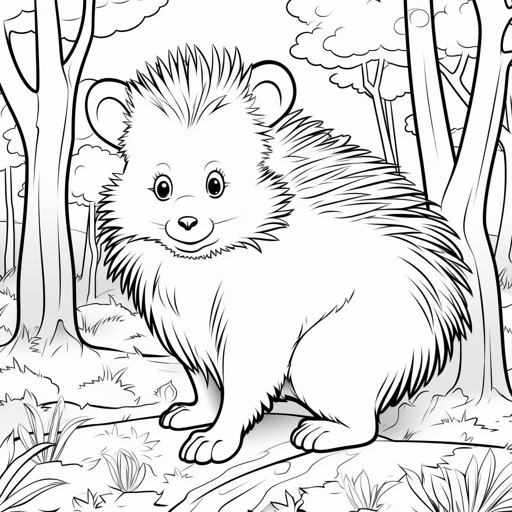 Wald mit Stachelschwein Ausmalbild und Malvorlage