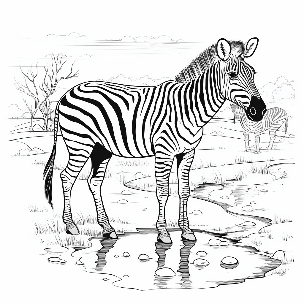 Zebra am Wasserloch Ausmalbild und Malvorlage