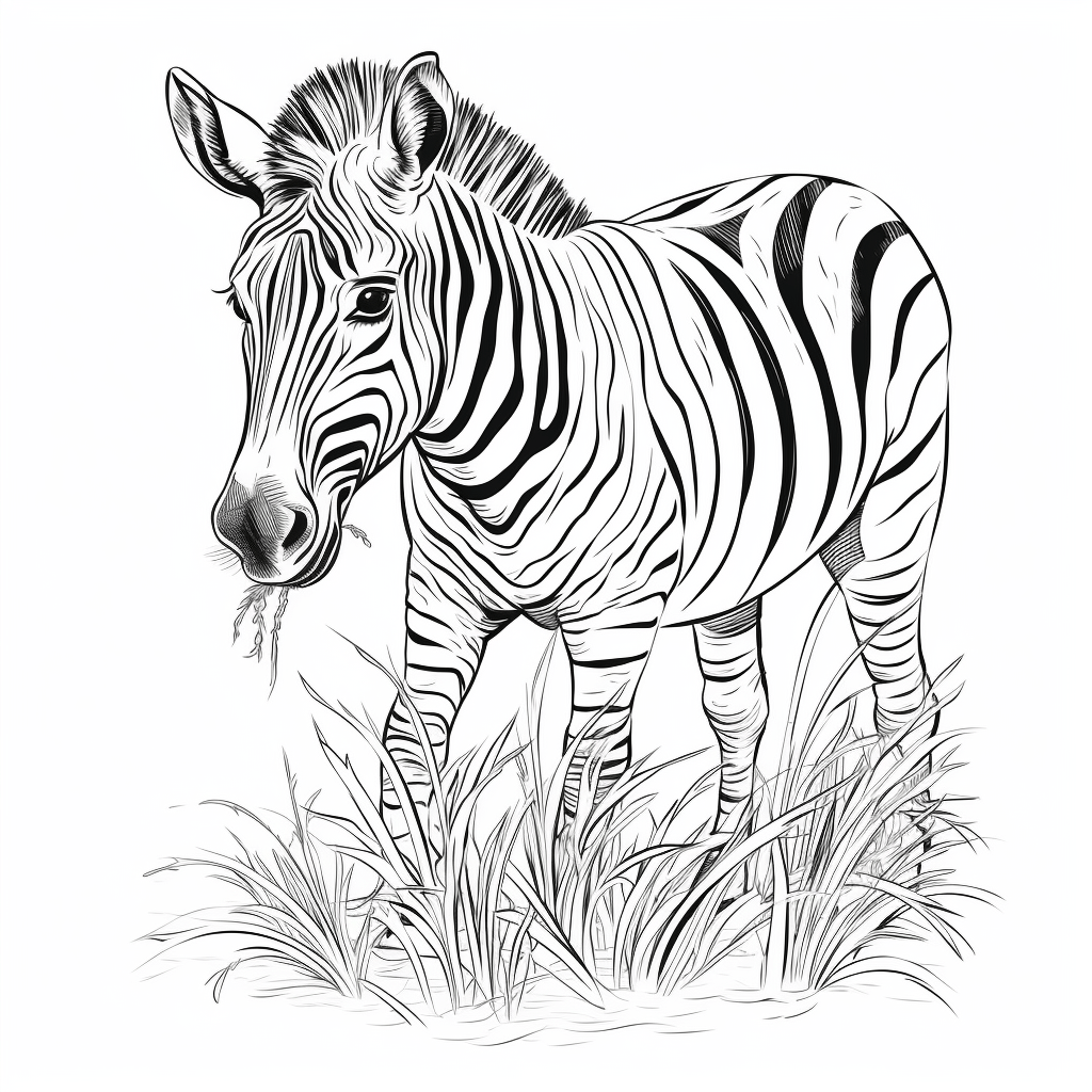 Zebra beim Grasen Ausmalbild und Malvorlage