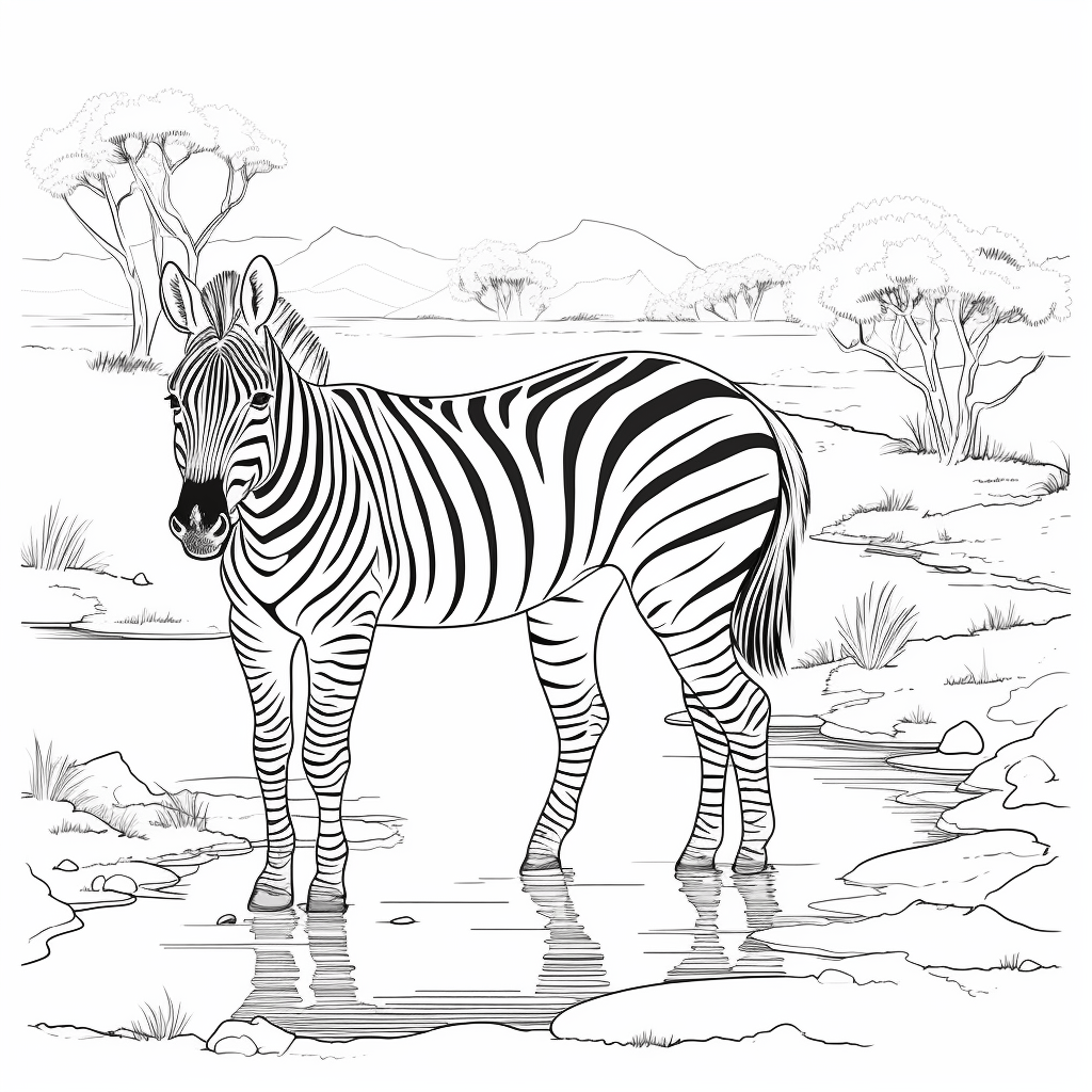 Zebra beim Wasserholen Ausmalbild und Malvorlage