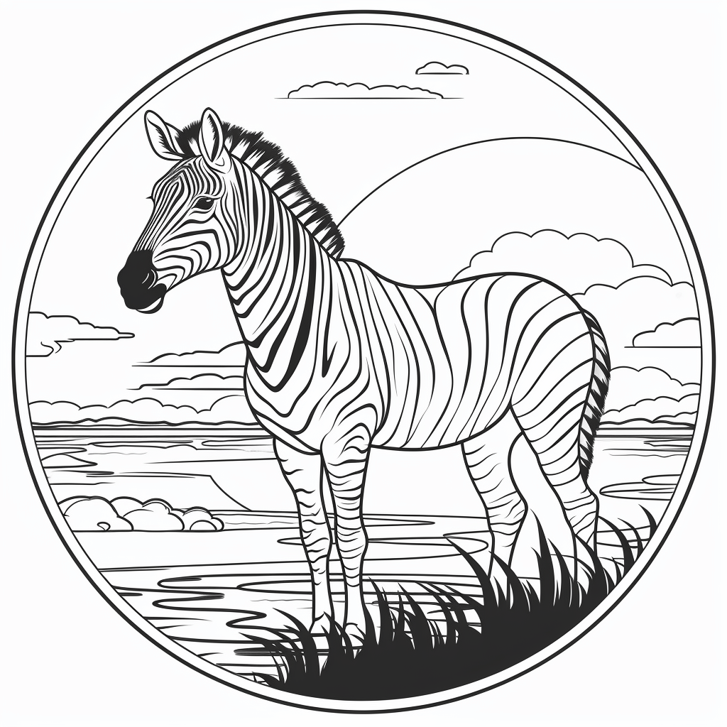 Zebra und Sonnenuntergang Ausmalbild und Malvorlage