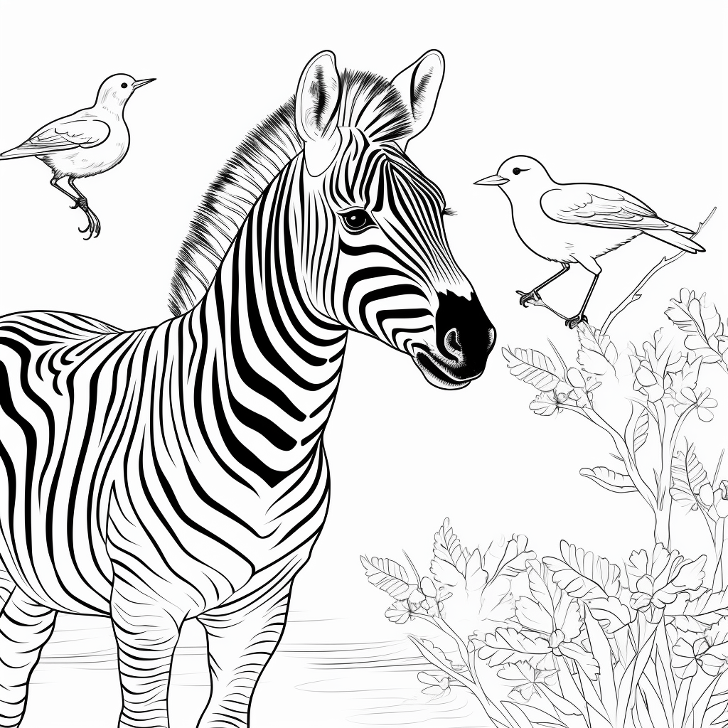 Zebra und Vogel Ausmalbild und Malvorlage