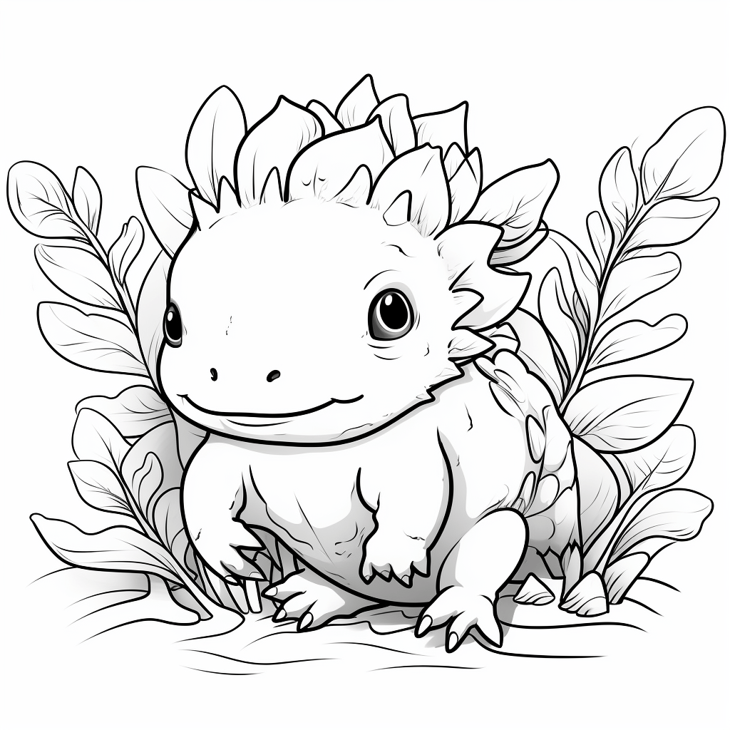 Axolotl mit Pflanze Ausmalbild und Malvorlage