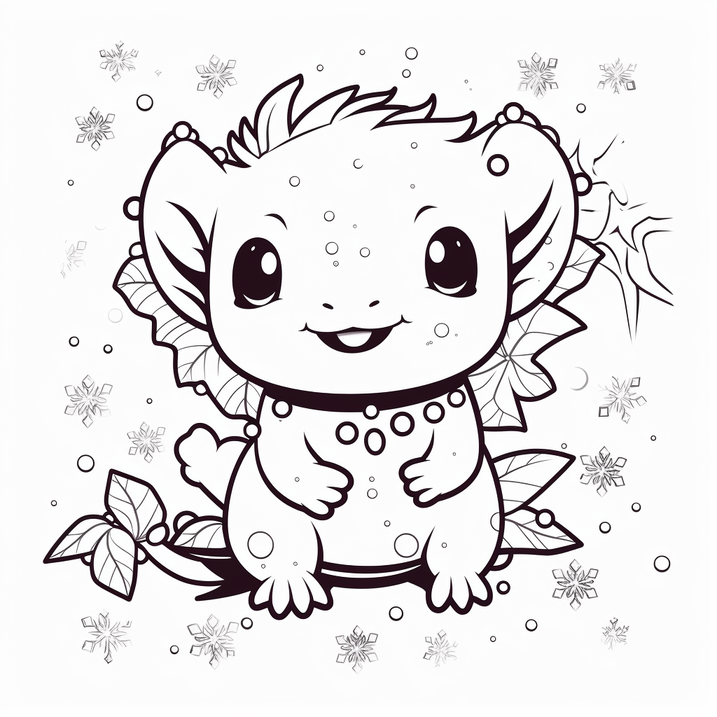 Axolotl mit Schneeflocke Ausmalbild und Malvorlage