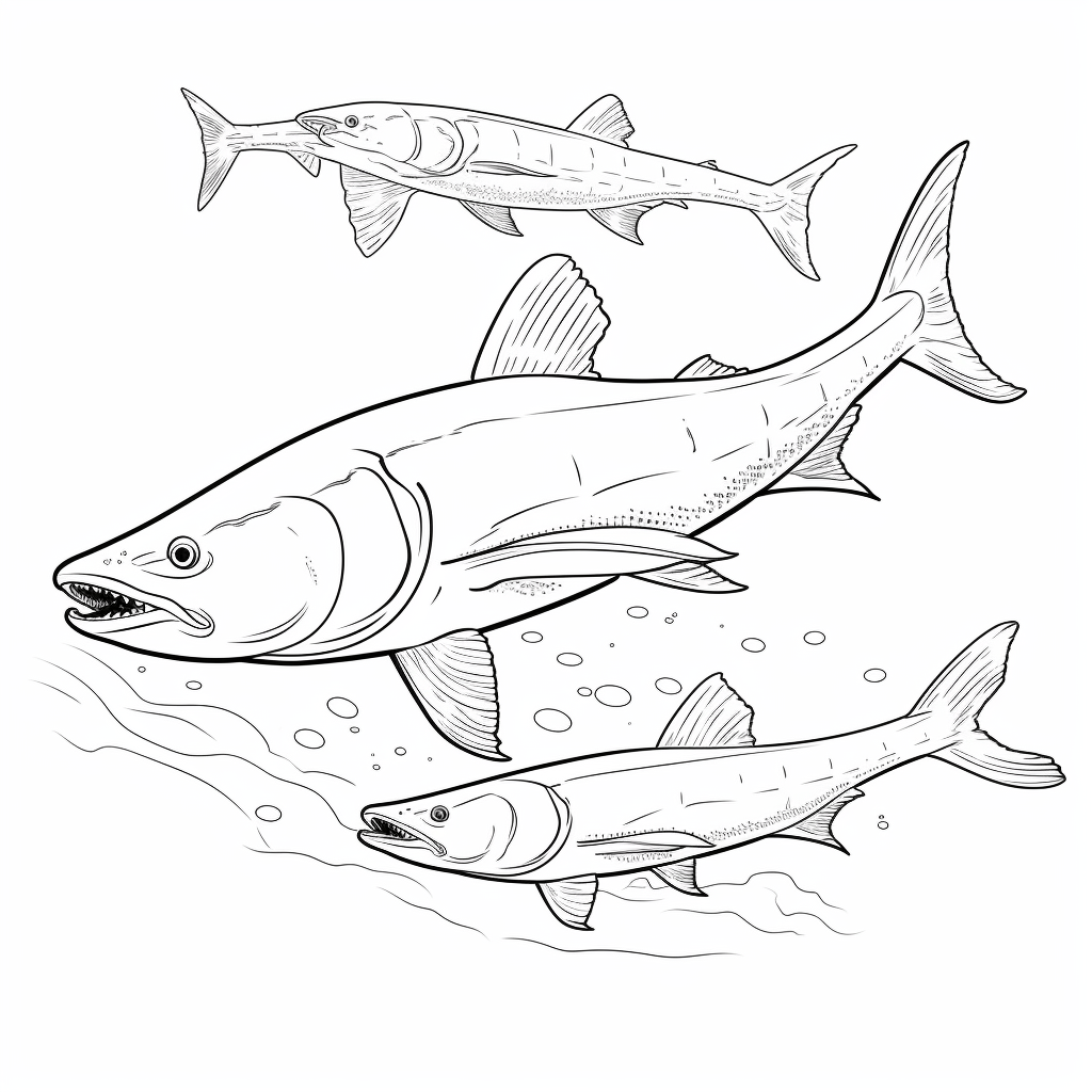 Barrakuda jagt einen Fisch Ausmalbild und Malvorlage