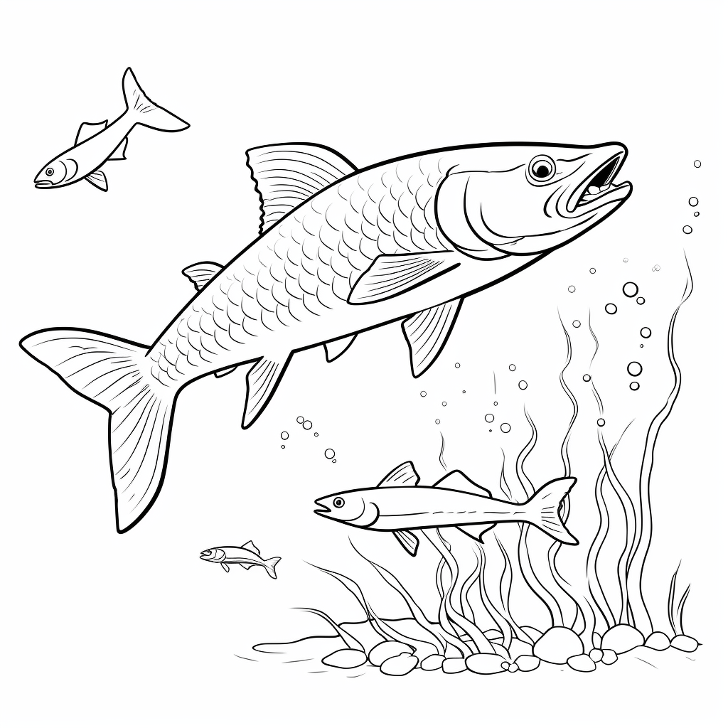 Barrakuda stürzt sich auf einen Fisch Ausmalbild und Malvorlage