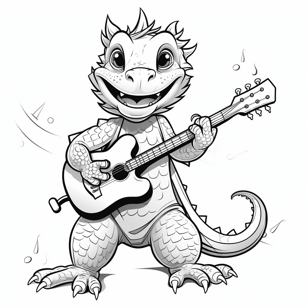 Bartagame mit Gitarre Ausmalbild und Malvorlage