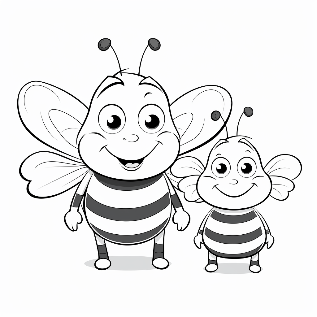 Biene und Hummel arbeiten zusammen Ausmalbild und Malvorlage