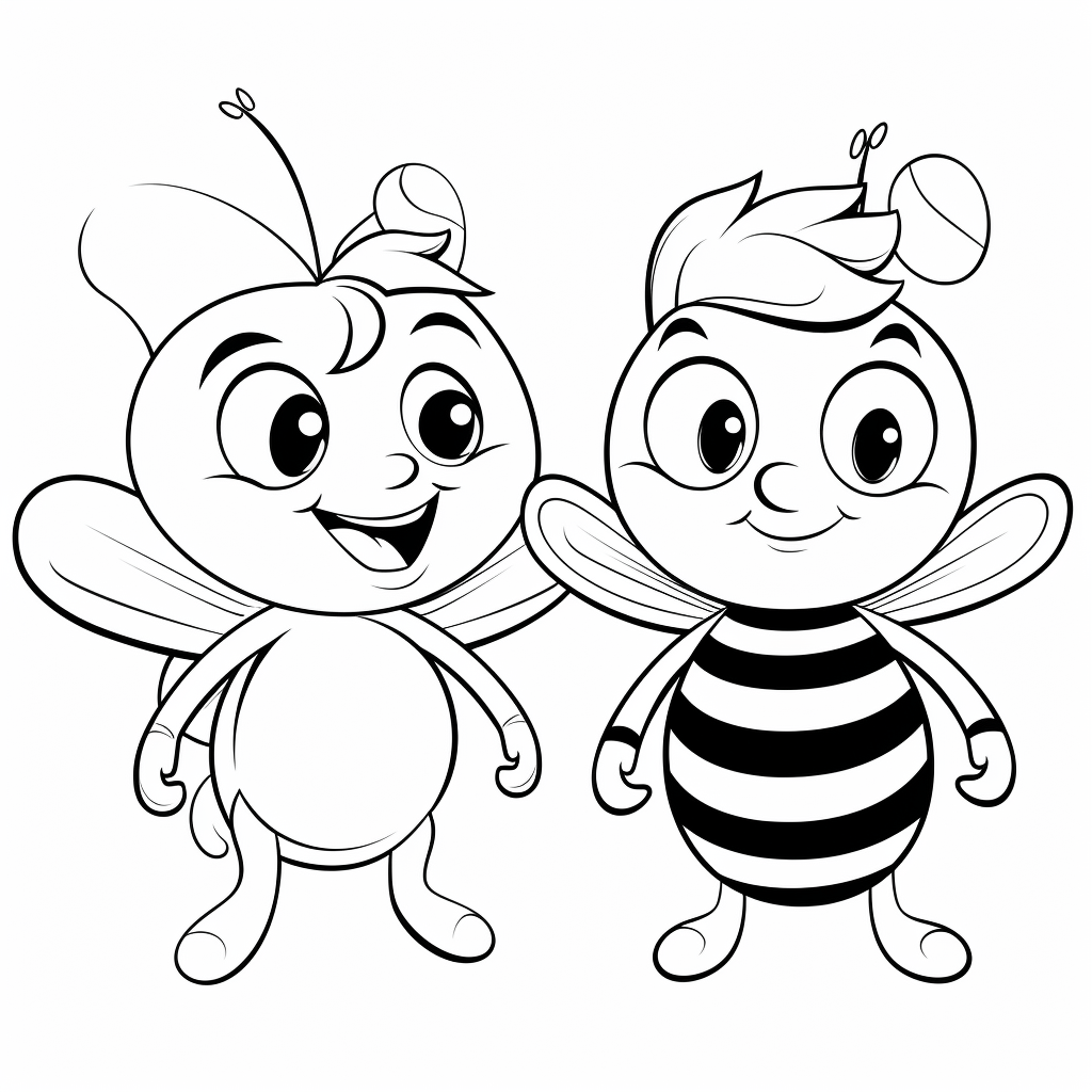 Biene und Hummel streiten sich um eine Blume Ausmalbild und Malvorlage
