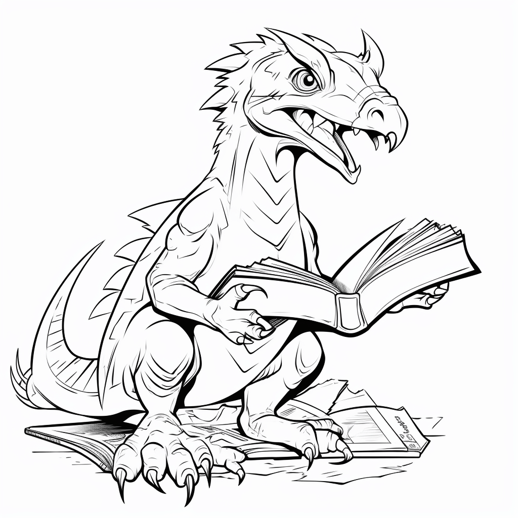 Bild von einem Deinonychus in einem Buch Ausmalbild und Malvorlage
