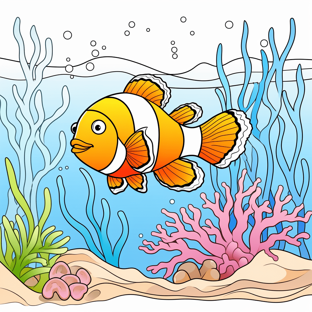 Clownfisch spielt mit Seestern Ausmalbild und Malvorlage